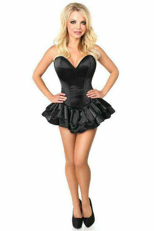 Daisy Corsets Top Drawer Black Satin Steel Boned Corset Dress - Daisy Corsets - Flyclothing LLC