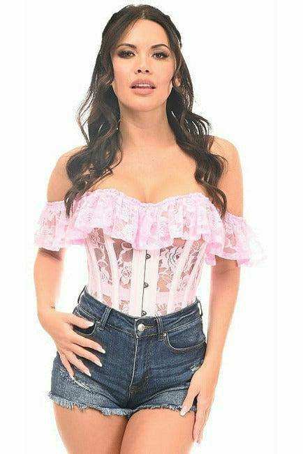 Daisy Corsets Top Drawer Lt Pink Sheer Lace Steel Boned Corset - Daisy Corsets - Flyclothing LLC
