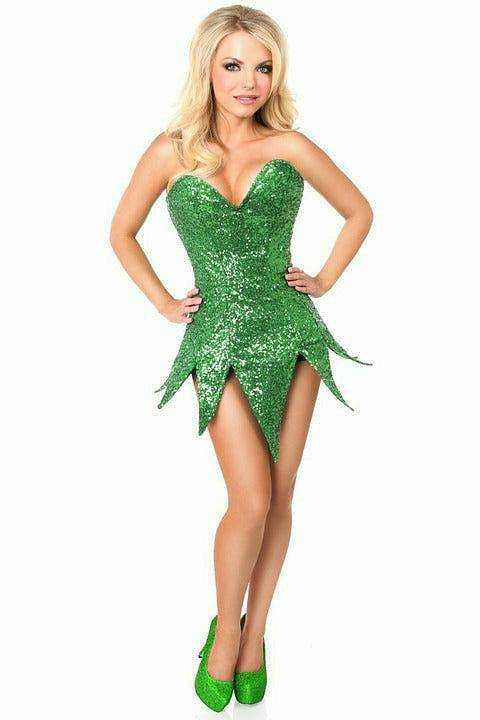Daisy Corsets Top Drawer Green Sequin Steel Boned Corset Dress - Daisy Corsets - Flyclothing LLC