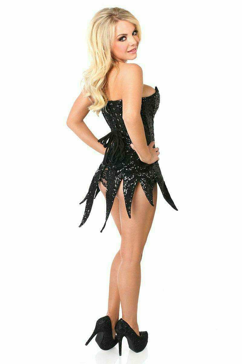 Daisy Corsets Top Drawer Black Sequin Steel Boned Corset Dress - Daisy Corsets - Flyclothing LLC