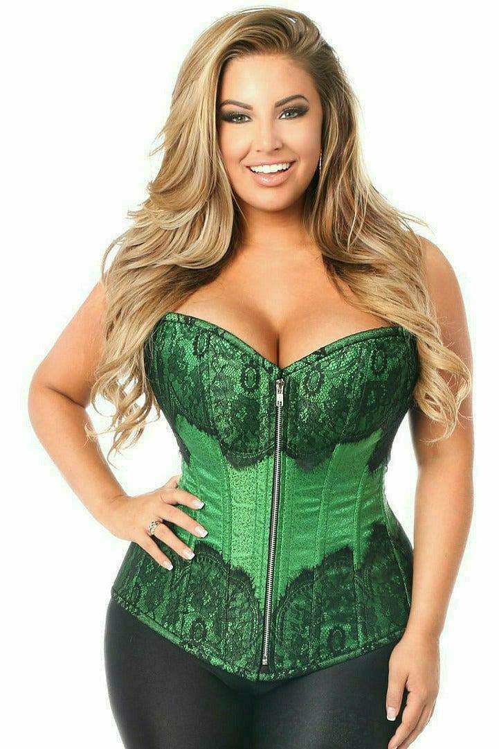 Daisy Corsets Top Drawer Emerald Brocade Steel Boned Corset w/Black Eyelash Lace - Daisy Corsets - Flyclothing LLC