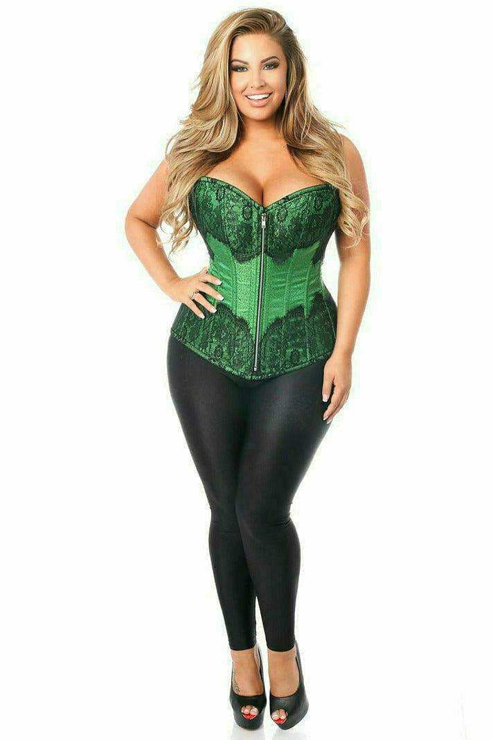 Daisy Corsets Top Drawer Emerald Brocade Steel Boned Corset w/Black Eyelash Lace - Daisy Corsets - Flyclothing LLC
