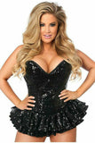 Daisy Corsets Top Drawer Black Sequin Steel Boned Mini Corset Dress - Daisy Corsets