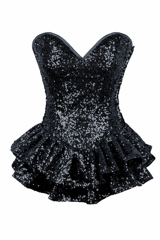 Daisy Corsets Top Drawer Black Sequin Steel Boned Mini Corset Dress - Daisy Corsets