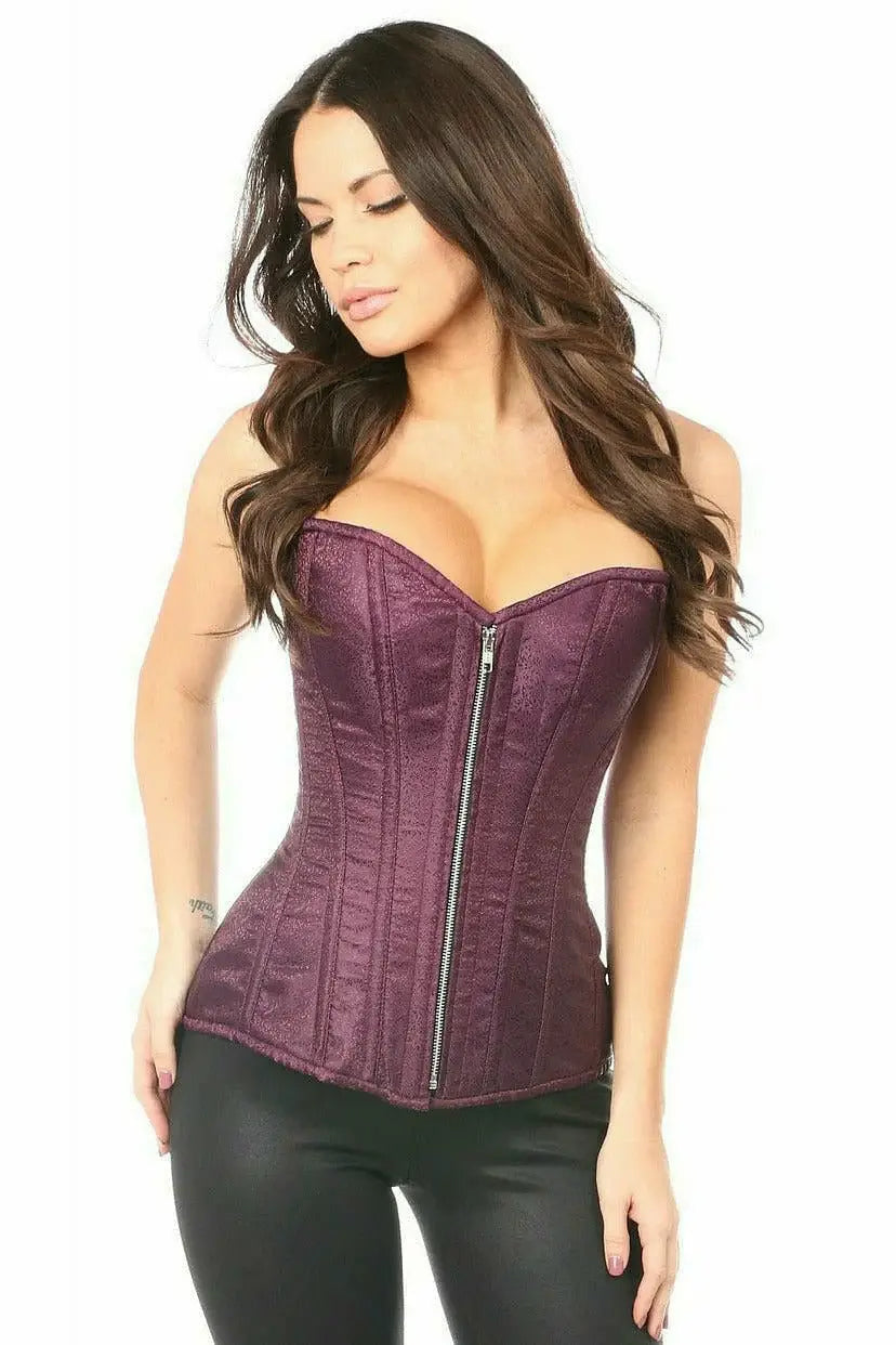 Daisy Corsets Top Drawer Plum Brocade Steel Boned Corset - Daisy Corsets - Flyclothing LLC
