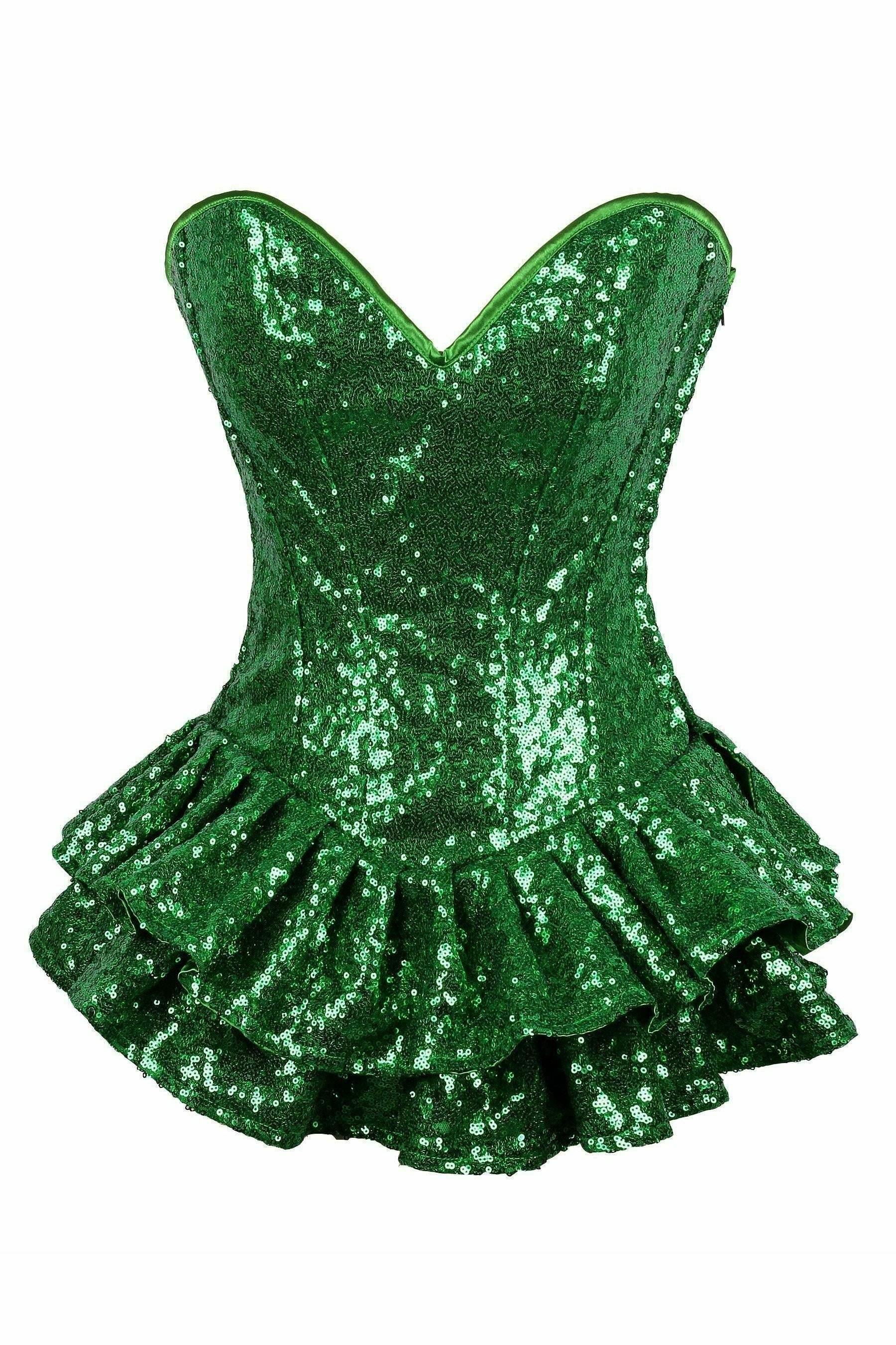 Daisy Corsets Top Drawer Green Sequin Steel Boned Mini Corset Dress - Daisy Corsets - Flyclothing LLC