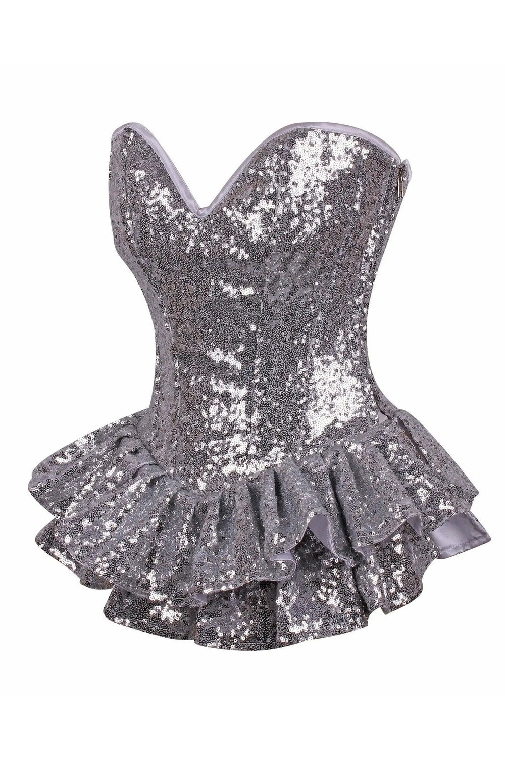 Daisy Corsets Top Drawer Silver Sequin Steel Boned Mini Corset Dress - Daisy Corsets