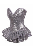 Daisy Corsets Top Drawer Silver Sequin Steel Boned Mini Corset Dress - Daisy Corsets