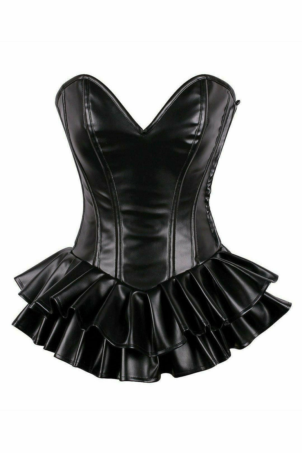 Daisy Corsets Top Drawer Black Faux Leather Steel Boned Mini Corset Dress - Daisy Corsets