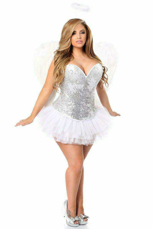 Daisy Corsets Top Drawer 4 PC Silver Sequin Angel Corset Costume - Daisy Corsets - Flyclothing LLC