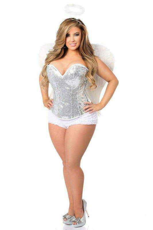 Daisy Corsets Top Drawer 4 PC Sexy Silver Sequin Angel Corset Costume - Daisy Corsets - Flyclothing LLC