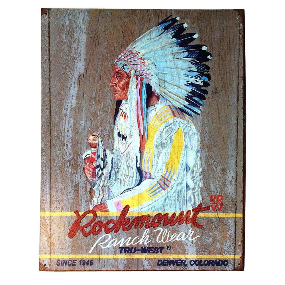 Rockmount Indian Chief Tin Metal Western Sign - Rockmount Clothing