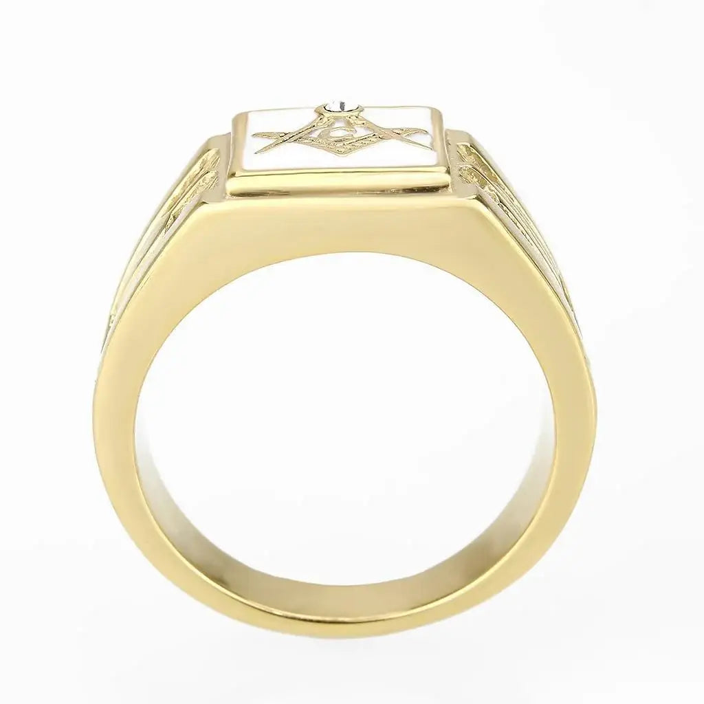 Alamode IP Gold(Ion Plating) Stainless Steel Ring with Top Grade Crystal in Clear - Alamode - Flyclothing LLC