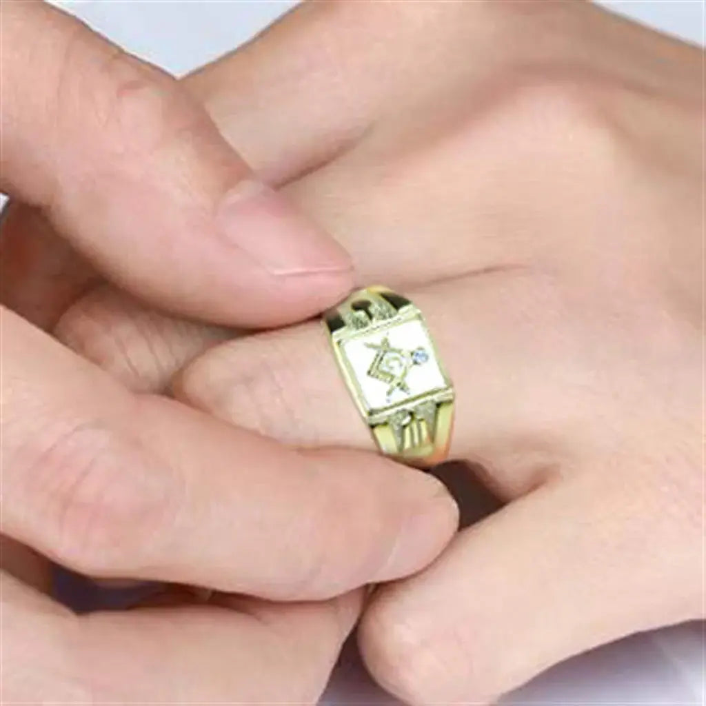 Alamode IP Gold(Ion Plating) Stainless Steel Ring with Top Grade Crystal in Clear - Alamode - Flyclothing LLC