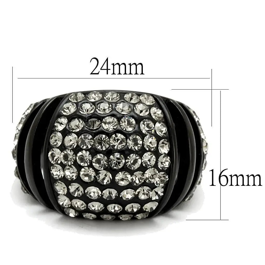 Alamode IP Black(Ion Plating) Stainless Steel Ring with Top Grade Crystal in Hematite - Alamode - Flyclothing LLC