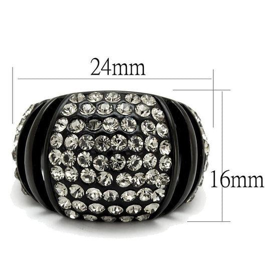 Alamode IP Black(Ion Plating) Stainless Steel Ring with Top Grade Crystal in Hematite - Alamode