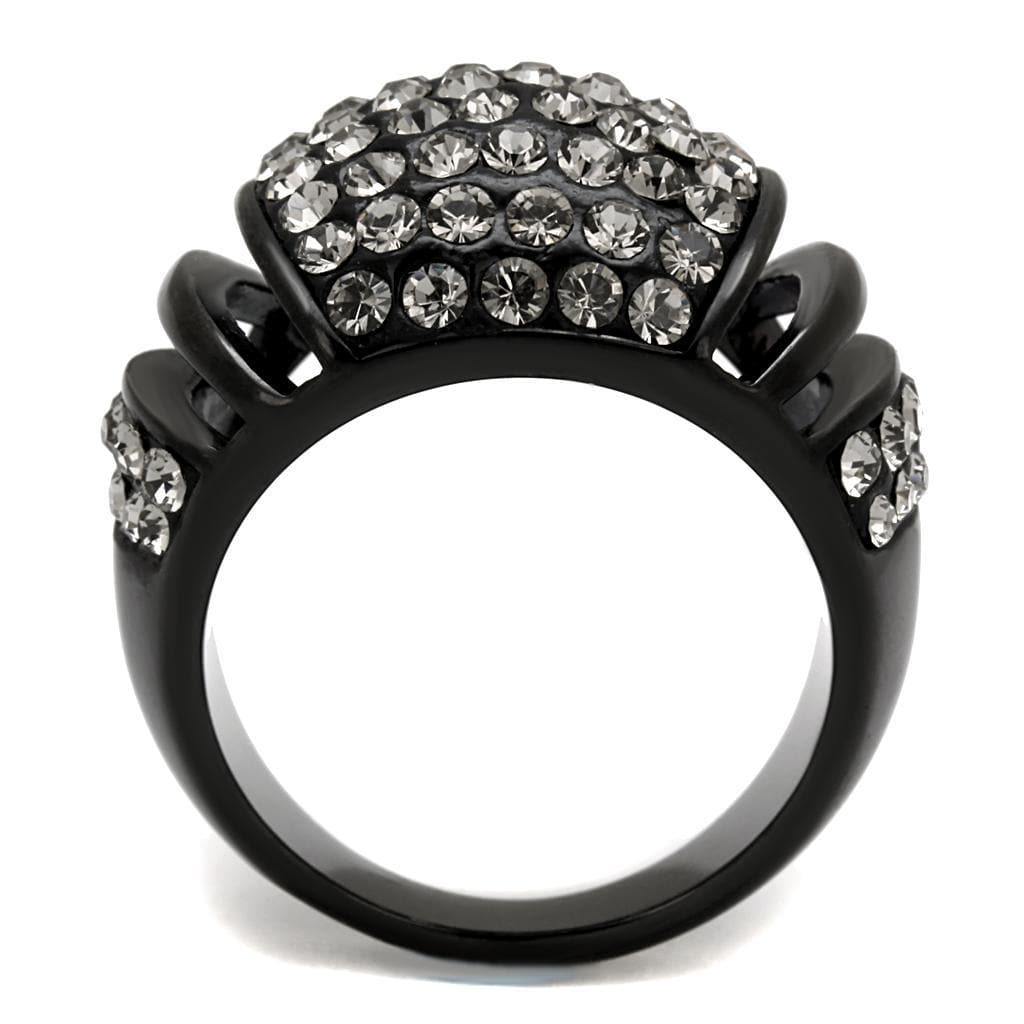 Alamode IP Black(Ion Plating) Stainless Steel Ring with Top Grade Crystal in Hematite - Alamode