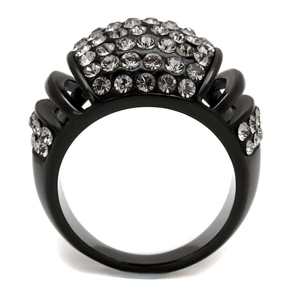 Alamode IP Black(Ion Plating) Stainless Steel Ring with Top Grade Crystal in Hematite - Alamode - Flyclothing LLC