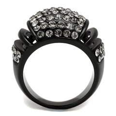 Alamode IP Black(Ion Plating) Stainless Steel Ring with Top Grade Crystal in Hematite - Alamode