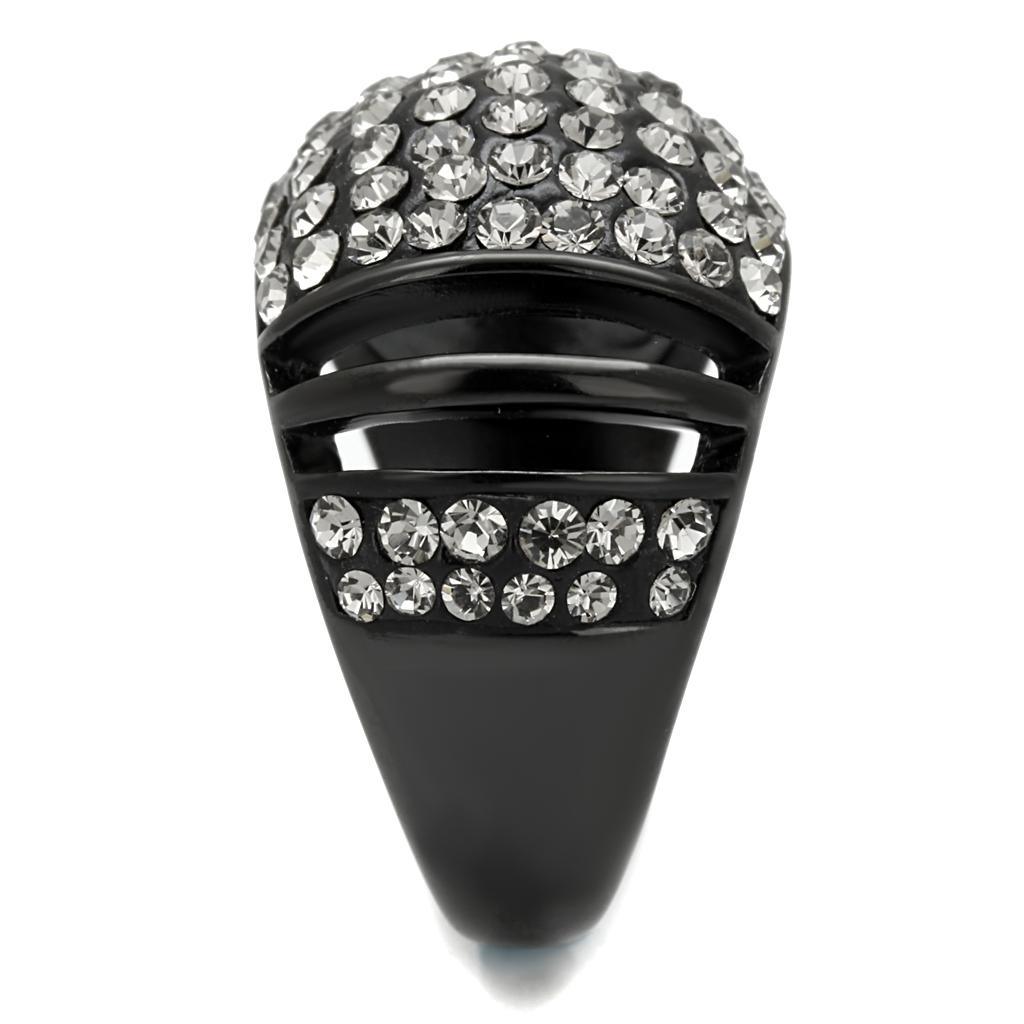 Alamode IP Black(Ion Plating) Stainless Steel Ring with Top Grade Crystal in Hematite - Flyclothing LLC