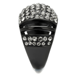 Alamode IP Black(Ion Plating) Stainless Steel Ring with Top Grade Crystal in Hematite - Alamode