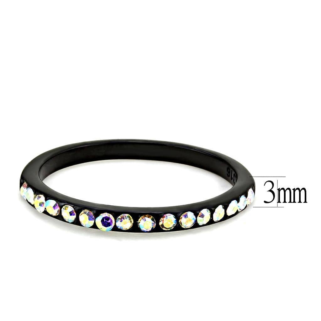 Alamode IP Black(Ion Plating) Stainless Steel Ring with Top Grade Crystal in Aurora Borealis (Rainbow Effect) - Alamode - Flyclothing LLC