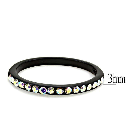 Alamode IP Black(Ion Plating) Stainless Steel Ring with Top Grade Crystal in Aurora Borealis (Rainbow Effect) - Alamode - Flyclothing LLC