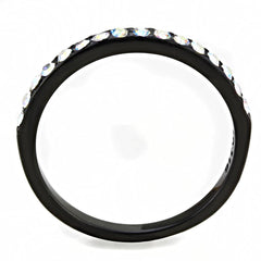 Alamode IP Black(Ion Plating) Stainless Steel Ring with Top Grade Crystal in Aurora Borealis (Rainbow Effect) - Flyclothing LLC