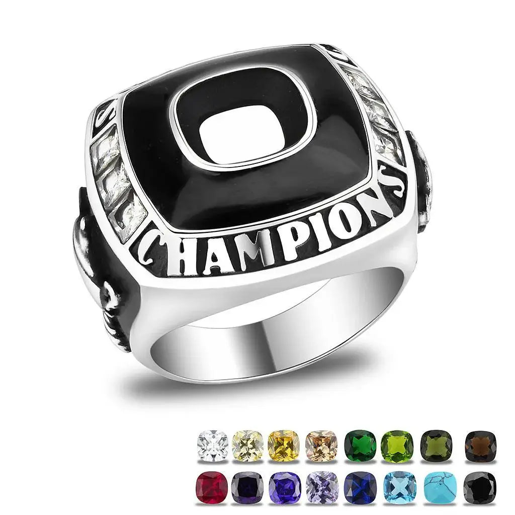 High polished (no plating) Stainless Steel Ring with Synthetic Spinel in Montana - Alamode - Flyclothing LLC