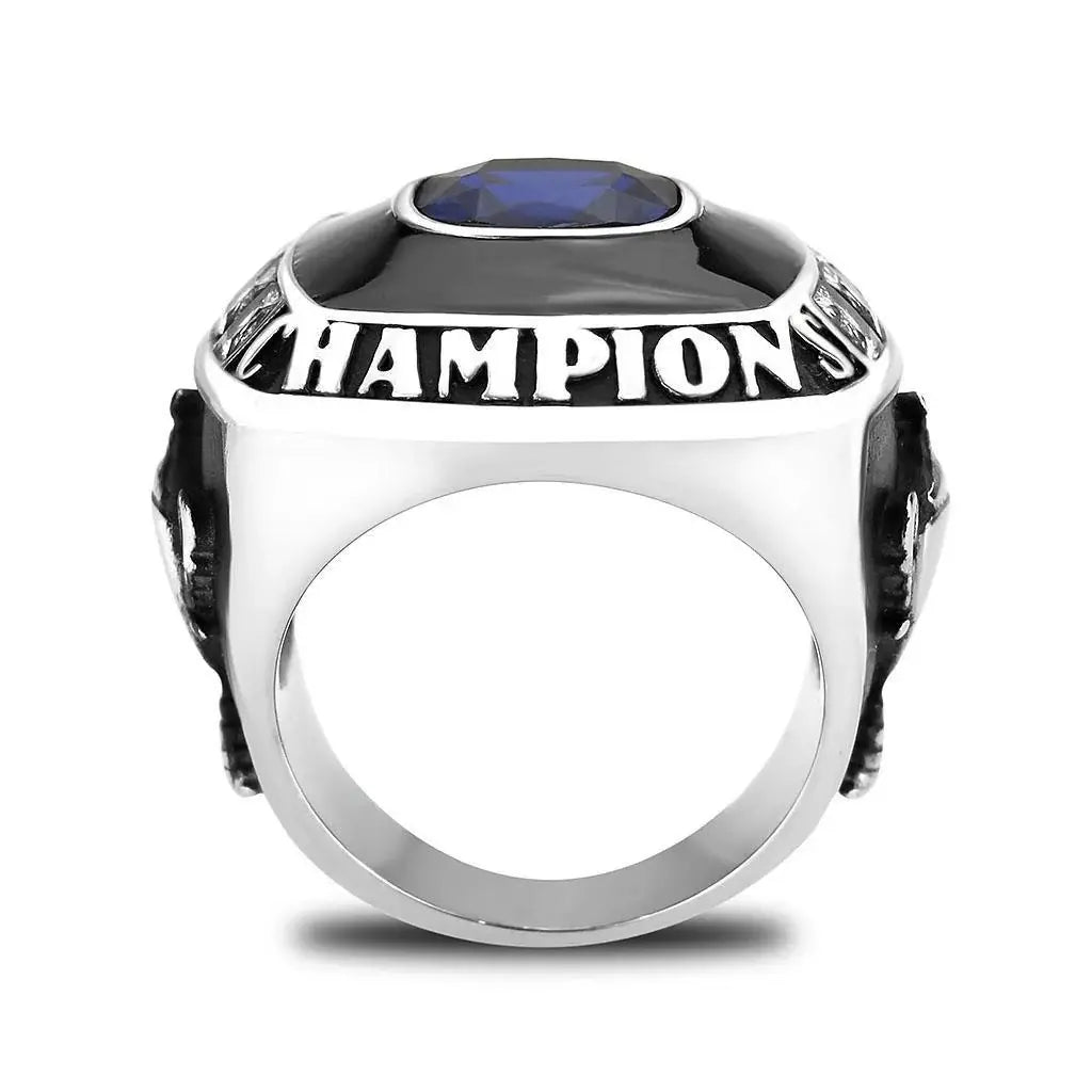 High polished (no plating) Stainless Steel Ring with Synthetic Spinel in Montana - Alamode - Flyclothing LLC