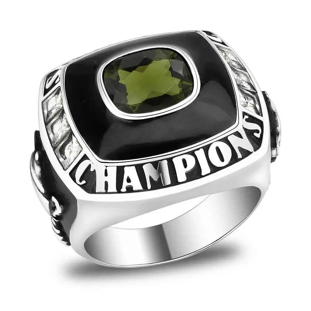 High polished (no plating) Stainless Steel Ring with Synthetic Spinel in Montana - Alamode - Flyclothing LLC