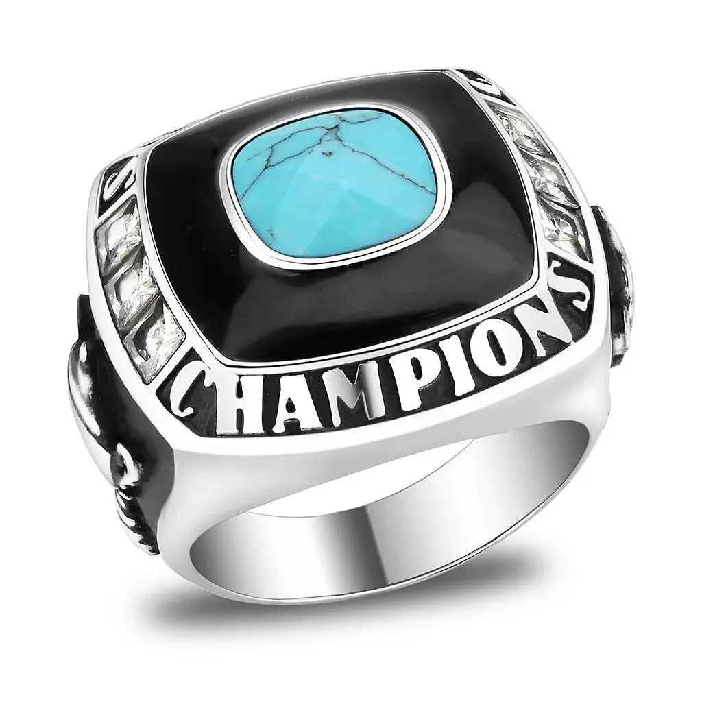 High polished (no plating) Stainless Steel Ring with Synthetic Spinel in Montana - Alamode - Flyclothing LLC