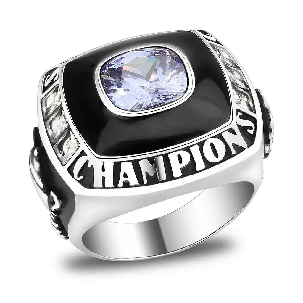 High polished (no plating) Stainless Steel Ring with Synthetic Spinel in Montana - Alamode - Flyclothing LLC