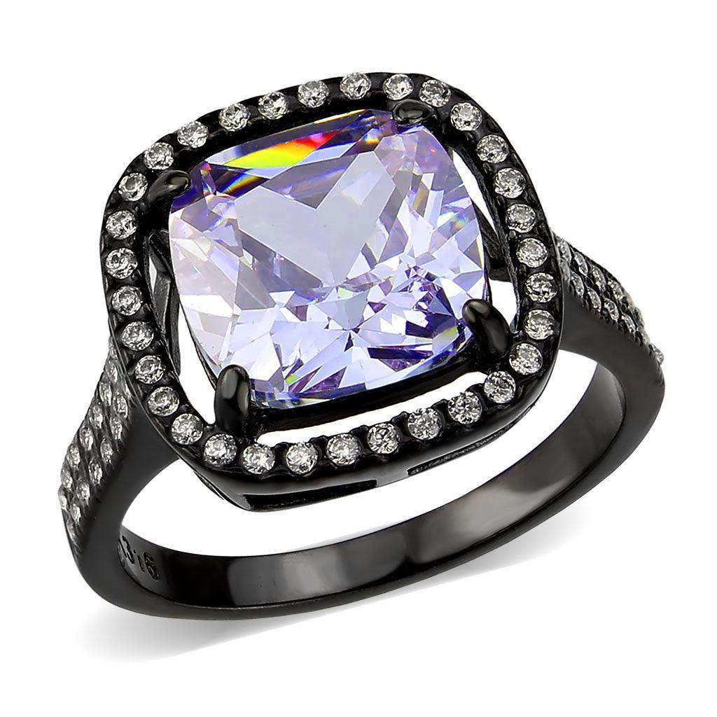 Alamode IP Black Stainless Steel Ring with AAA Grade CZ in Light Amethyst Ring - Alamode - Flyclothing LLC