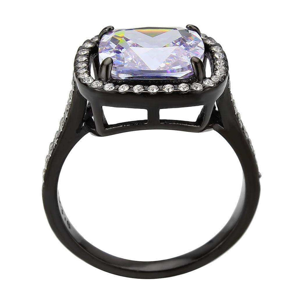 Alamode IP Black Stainless Steel Ring with AAA Grade CZ in Light Amethyst Ring - Alamode - Flyclothing LLC