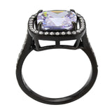 Alamode IP Black Stainless Steel Ring with AAA Grade CZ in Light Amethyst Ring - Alamode