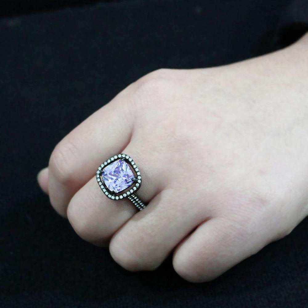 Alamode IP Black Stainless Steel Ring with AAA Grade CZ in Light Amethyst Ring - Alamode - Flyclothing LLC