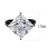 Alamode IP Black Stainless Steel Ring with AAA Grade CZ in Clear Ring - Alamode