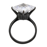 Alamode IP Black Stainless Steel Ring with AAA Grade CZ in Clear Ring - Alamode