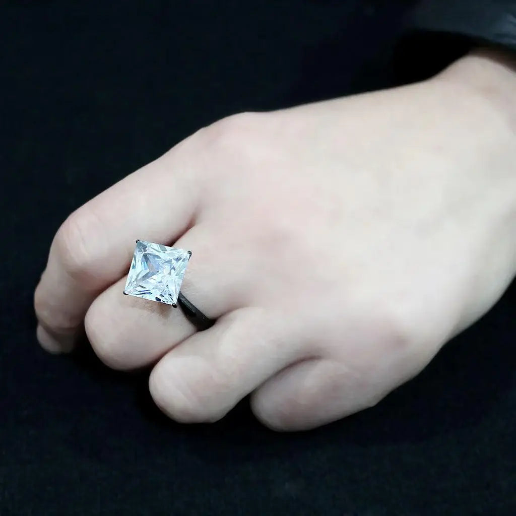 Alamode IP Black Stainless Steel Ring with AAA Grade CZ in Clear Ring - Alamode - Flyclothing LLC