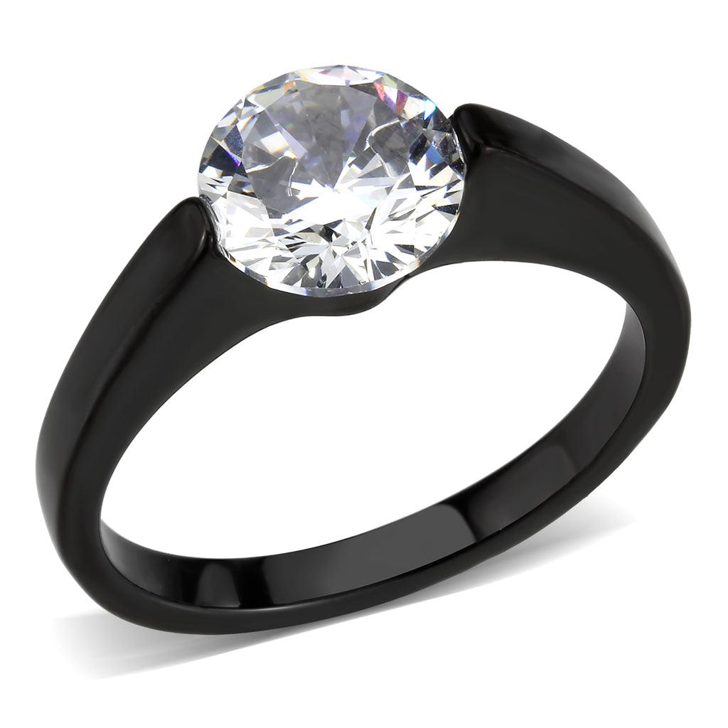 Alamode IP Black Stainless Steel Ring with AAA Grade CZ in Clear - Flyclothing LLC