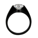 Alamode IP Black Stainless Steel Ring with AAA Grade CZ in Clear - Alamode