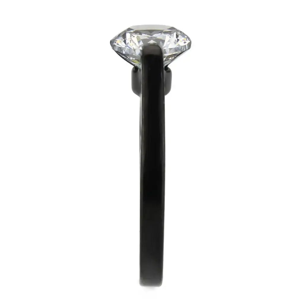 Alamode IP Black Stainless Steel Ring with AAA Grade CZ in Clear - Alamode - Flyclothing LLC