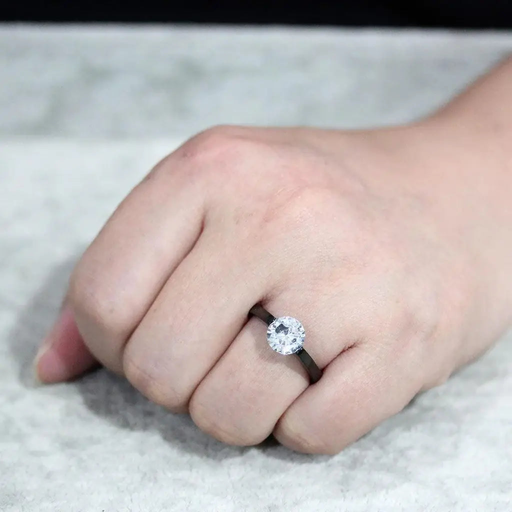 Alamode IP Black Stainless Steel Ring with AAA Grade CZ in Clear - Alamode - Flyclothing LLC