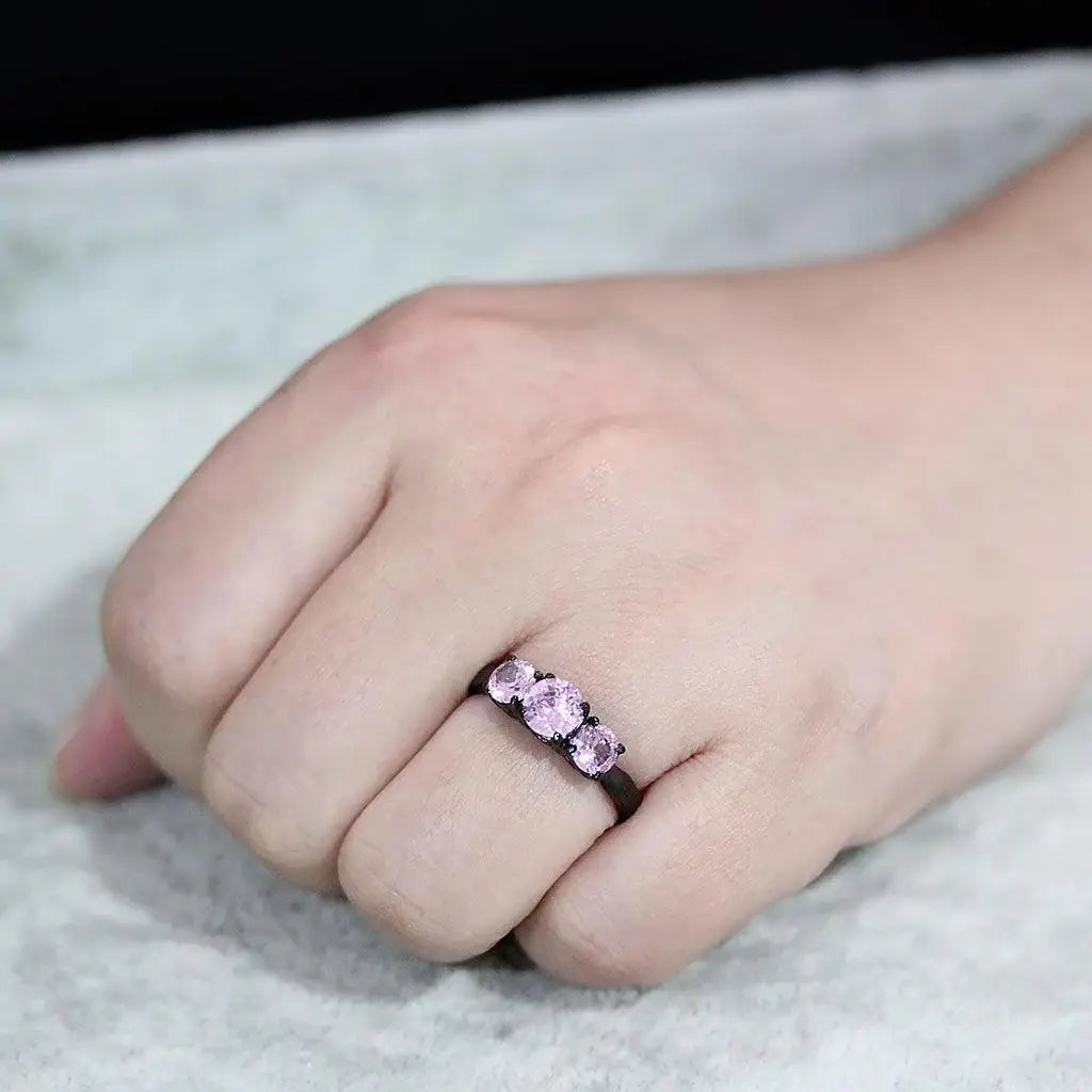 Alamode IP Black Stainless Steel Ring with AAA Grade CZ in Rose - Alamode - Flyclothing LLC