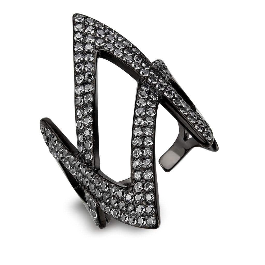 Alamode IP Black Stainless Steel Ring with AAA Grade CZ in Clear Ring - Alamode - Flyclothing LLC