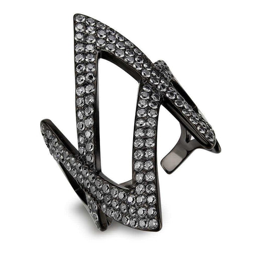 Alamode IP Black Stainless Steel Ring with AAA Grade CZ in Clear Ring - Alamode - Flyclothing LLC