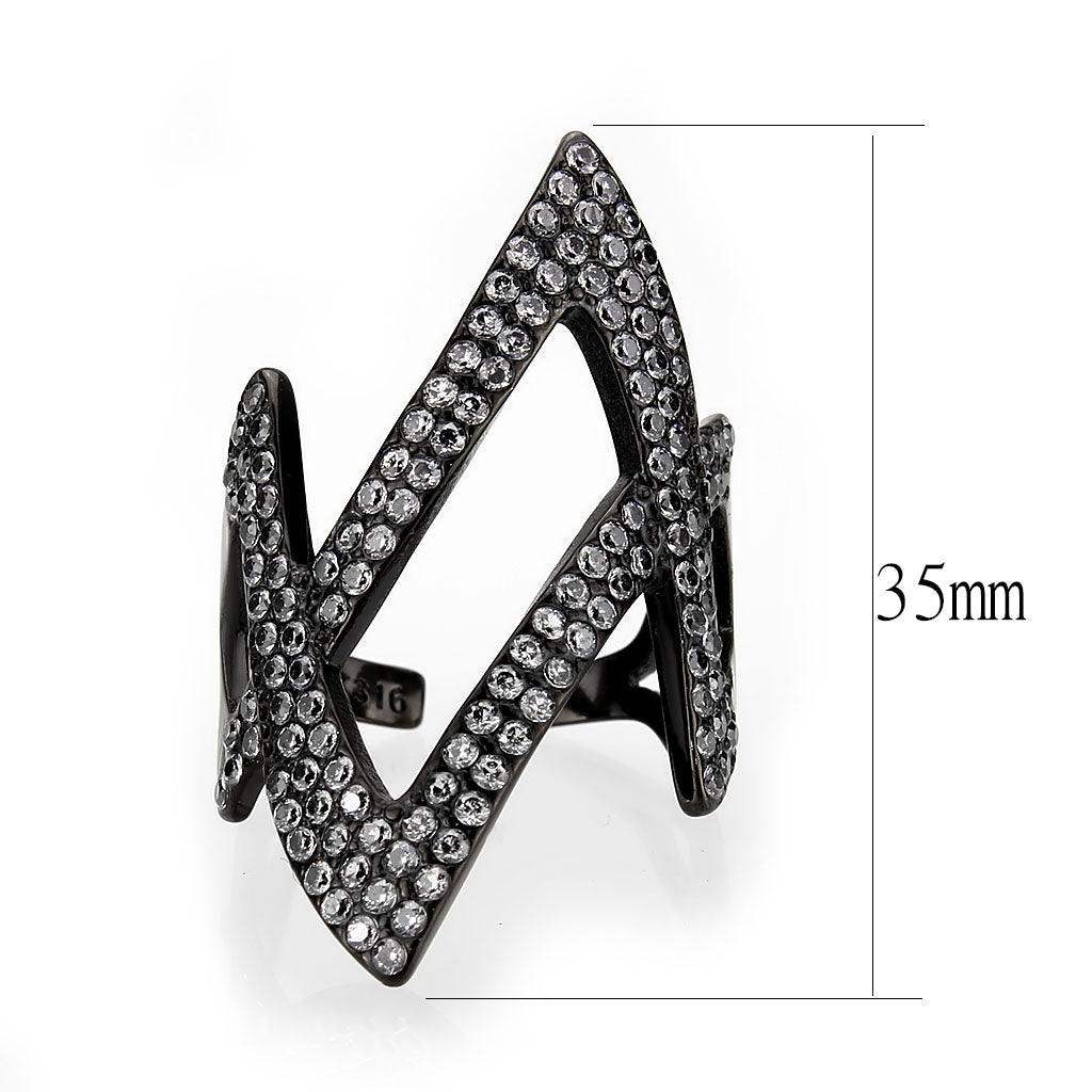 Alamode IP Black Stainless Steel Ring with AAA Grade CZ in Clear Ring - Alamode - Flyclothing LLC