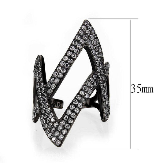 Alamode IP Black Stainless Steel Ring with AAA Grade CZ in Clear Ring - Alamode - Flyclothing LLC