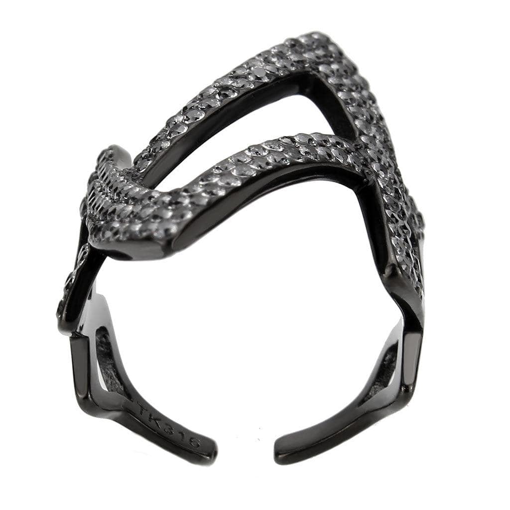 Alamode IP Black Stainless Steel Ring with AAA Grade CZ in Clear Ring - Alamode - Flyclothing LLC